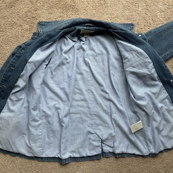 St Johns Bay Jacket Womens Large Denim Flannel Lined *Linning Rip* Pockets Vtg - Picture 3 of 13
